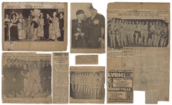 Moe Howards Newspaper Clippings From 1927, Mostly Regarding Community Theater, But Also With Photo of Ted Healy & Moe Mr. Stooge No. 1 -- About 10 Clippings, Glued to Paper -- Good Condition